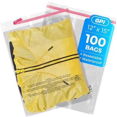 Imagem de 100 sacos grandes de poliéster autovedantes de 30,5 x 38 cm com aviso de asfixia, 1,5 mm, sacos plásticos transparentes com fita adesiva resselável para envio e embalagem de roupas, camisetas e