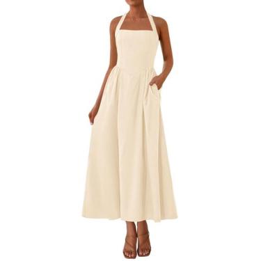 Imagem de Vestido maxi KIRUNDO, de verão, sem mangas, frente única, feminino, be