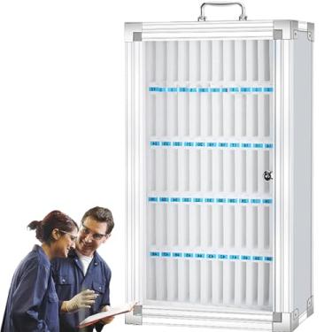 Imagem de Caixa de armazenamento portátil para celular, cofre para celular de parede com trava, compartimento de algodão perolado, alça de metal, estrutura de liga de alumínio