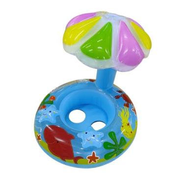 Imagem de Boia Inflável Infantil com Assento – Modelos Animais, Carros, Unicórnio, Tubarão e Muito Mais – Brinquedo de Piscina e Praia para Crianças (Boia Inflável Palmeira Azul)