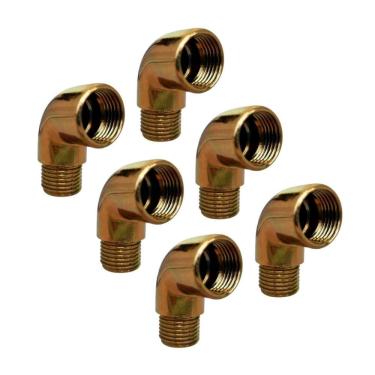 Imagem de Kit 6 Joelho Cotovelo Curva Metal Dourado Rm X Rf 1/2`` X90