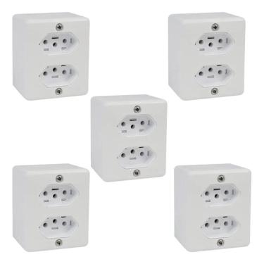 Imagem de 2X Kit 5 Tomada Dupla Caixa Sistema X Sobrepor 20A Ilumi