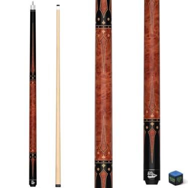 Imagem de CUEBAR Taco de bilhar de 147 cm, 2 peças, com incrustações geométricas de espada, cabo desembrulhado, haste de bordo, ponta de 13 mm com giz (marrom, 595 g)
