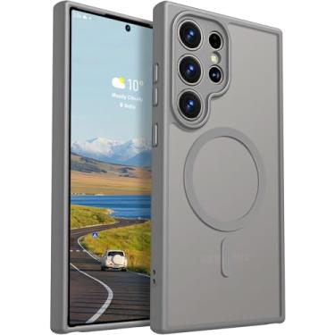Imagem de Rayboen Capa magnética para Samsung Galaxy S24 Ultra, [compatível com Magsafe] [Proteção total da câmera] Capa de celular translúcida fosca à prova de choque Slim Fit para S24 Ultra, cinza fosco