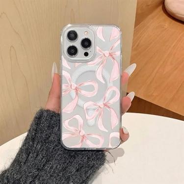 Imagem de Benbabuwe Capa magnética para iPhone 17 Pro, capa transparente com laço rosa compatível com MagSafe, fita fina sem fio, estética, capa protetora feminina à prova de choque para mulheres e meninas