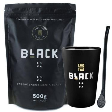 Imagem de Kit Tereré Erva Menta Black Copo Preto E Bomba Black Erva