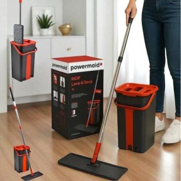 Imagem de Mop Flat Rodo Lava e Seca com Balde e 1 Refil  Limpeza Prática, Sem Es