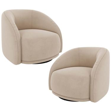 Imagem de Kit 02 Poltronas Decorativa Giratória Angelina M03 Veludo Bege - Lyam Decor