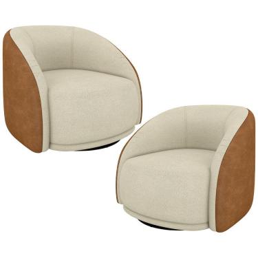 Imagem de Kit 02 Poltronas Decorativa Giratória Angelina M03 Bouclê Bege Couríssimo Whisky - Lyam Decor