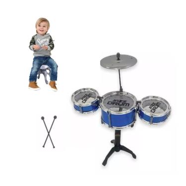 Imagem de Mini Bateria Musical Infantil 3 Tambores Brinquedo Azul