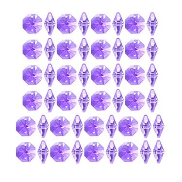 Imagem de uxcell 50 peças de contas de cristal roxas octogonais gotas lustres pingentes decoração para acessórios de luz DIY 14 x 7,6 mm