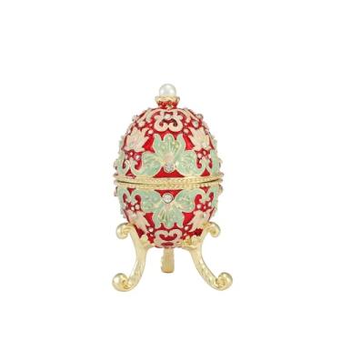 Imagem de QIFU Caixa de bugigangas esmaltada pequena pintada à mão em vermelho estilo ovo Faberge, presente exclusivo para a família