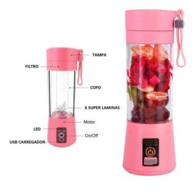 Imagem de Garrafa Mixer Liquidificador Copo Portátil Recarregável Rosa