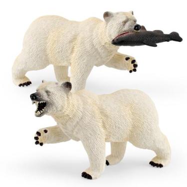 Imagem de Conjunto de bonecos de urso polar realista de 2 peças com peixe para c