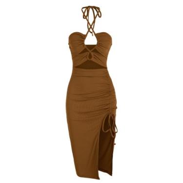 Imagem de Vestido feminino ZAFUL sem mangas Midi Halter Criss Cross Coffee