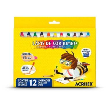 Imagem de Lápis De Cor Jumbo Gigante Acrilex Com 12 Cores +