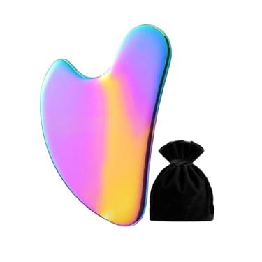 Imagem de Gua Sha de aço inoxidável | Ferramenta facial | Massagem da pele para rosto corpo olhos pescoço estilo coração com bolsa de viagem | Presente de cuidados com a pele (multicolorido)