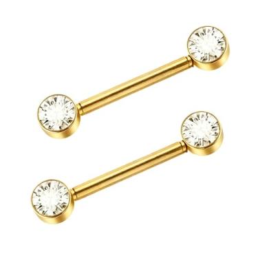 Imagem de TKWXE Piercing de mamilo dourado sem rosca aço cirúrgico calibre 14 16 mm comprimento da barra