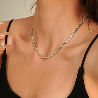 Imagem de Colar de ouro feminino banhado a ouro 14 K / prata esterlina banhado a ouro 14K corrente de cobra delicadamente simples colares de espinha de peixe colares gargantilhas para mulheres, Medium, Cobre