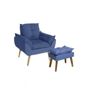 Imagem de Poltrona-cadeira Decorativa Com Puff Glamour Opala Com Pés Quadrado Az