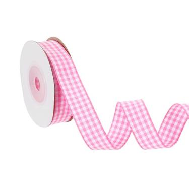 Imagem de PATIKIL Fita guingão de 10 jardas x 1,5 cm, fita xadrez de nylon quadriculada para presente para grinalda de laço de ação de graças, artesanato, aniversário, casamento, rosa