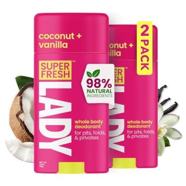 Imagem de Super Fresh Lady Desodorante natural para mulheres - sem alumínio, desodorante em bastão de corpo inteiro, perfeito para axilas, underboob, virilha e peças femininas - 2 pacotes de coco + baunilha