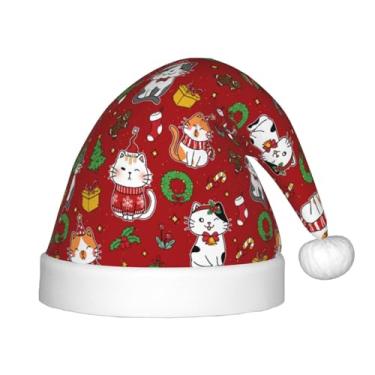 Imagem de Cats Christmas Santa Hats for Kids, Soft Furry Xmas Holiday Hat with White Pom Pom for Boys Girls Christmas Party Supplies Decorations