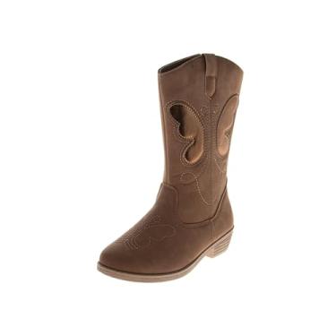Imagem de KENSIE GIRL Botas de caubói infantil - Sapatos ocidentais de cano médio cowgirl bico quadrado para bebês / crianças pequenas / tamanhos grandes (rosa, branco preto bronzeado), Cinzento-acastan, 15