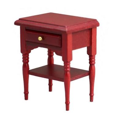 Imagem de Mesa de cabeceira de madeira Dollhouse Furniture em escala 1:12 - Yiwe