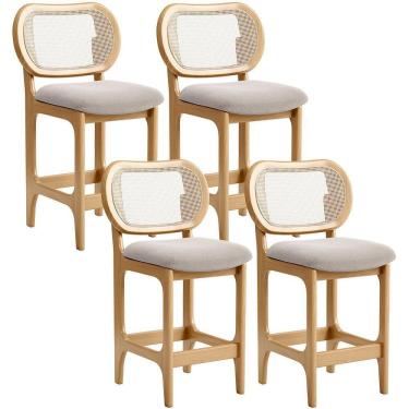 Imagem de Kit 4 Banquetas Baixa Bar Cozinha Sala De Jantar Betta L02 Mel Tela Bouclê Creme - Lyam Decor