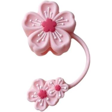 Imagem de Tampa de palha de flores de cerejeira para copo Stanley, tampa de palha de silicone de 10 mm para acessórios de copo Stanley, bonito topo de palha para copos, tampa de palha para canudos reutilizáveis