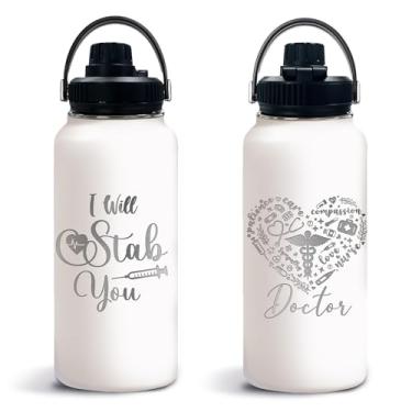 Imagem de Presentes de cerimônia de jaleco branco, garrafa de água gravada a laser com tampa 946 ml, presentes para médicos, copo de agradecimento de médicos, presente para dia do médico, Halloween, Ação de
