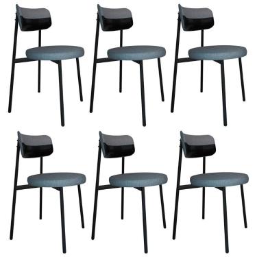 Imagem de Cadeira De Jantar Estofada Kit 6 Nyka M25 Linho Cinza/preto - Mpozenato