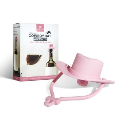 Imagem de Tampa de garrafa de vinho de chapéu de cowboy de silicone – rosa – tampa reutilizável para garrafas padrão – presente novidade ocidental para amantes de vinho – cortiça de silicone hermética – por