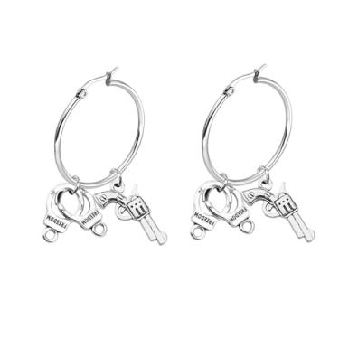 Imagem de FEELMEM Brincos de argola circulares com pingentes de algemas policiais, presentes de aposentadoria, joias para policiais, presente para graduados, 1, Aço inoxidável, liga metálica, 1