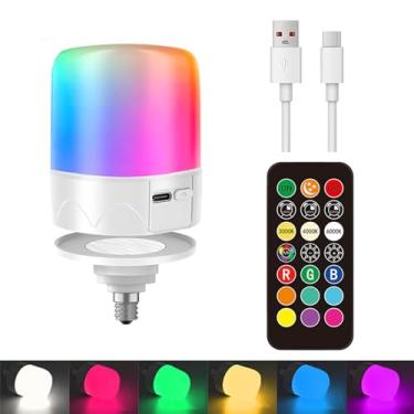 Imagem de SiJiMingyue Lâmpadas recarregáveis para luminárias sem fio, lâmpada de reserva de bateria para arandelas e lâmpadas com temporizador remoto, 3 temperaturas de cor 9 RGB, regulador, magnético, E12