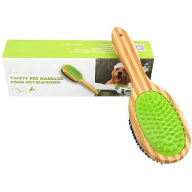 Imagem de Escova de cuidados para vários animais de estimação com dois lados, massagem de silicone e alça de bambu, cerdas da marca Hop