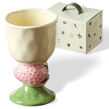 Imagem de Vidro com haste de cerâmica pintada à mão, 170 g, design de frutas para sobremesas, lattes, chá, leite, barras e muito mais, seguro para lava-louças e micro-ondas, ideal para presentes de inauguração