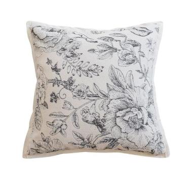 Imagem de Capa de travesseiro vintage preta e branca floral 45x45cm poliéster - 