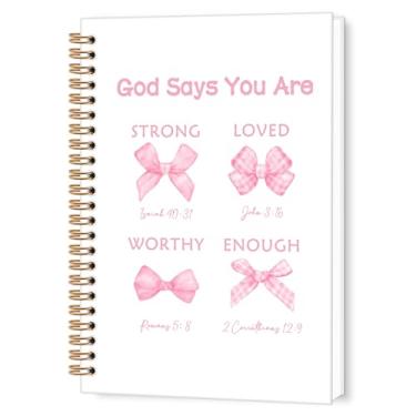 Imagem de TWRVI Caderno espiral cristão com laço rosa Coquette, God Says You are Bible College Ruled Caderno para material de escritório escolar, cadernos religiosos de 14 x 21 cm, 164 páginas