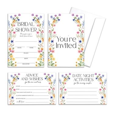 Imagem de HRIOROII Convites de chá de panela com envelopes, conselhos e desejos para o Sr. e a Sra. Convites de chá de casamento flores silvestres, decorações de festa de casamento de noivado lembrancinhas -04