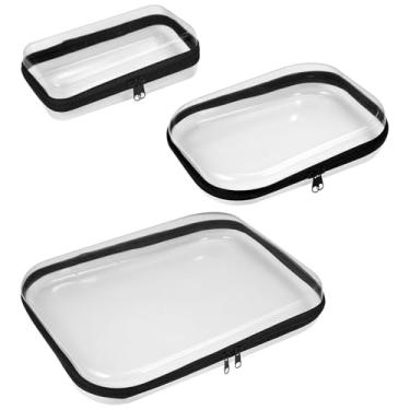 Imagem de Estojo de plástico rígido 3 em 1 com zíper organizador, bolsas com zíper laterais transparentes rígidas para armazenamento, maquiagem, viagens e uso na cozinha. Ótimo