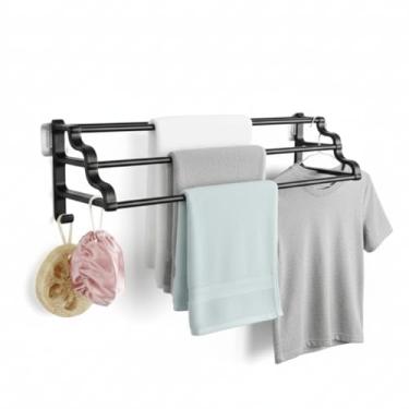 Imagem de Bvx Toalheiro de Parede 3 Camadas, Preto Fosco, Fixação Adesiva Sem Furo, Com Ganchos Laterais para Banheiro e Lavabo