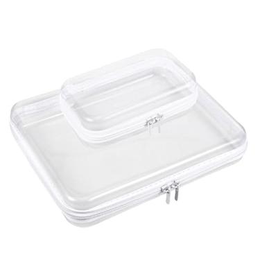 Imagem de 2 peças de estojo rígido transparente com zíper, bolsas portáteis com zíper, capa rígida, caixa de armazenamento de plástico transparente à prova d'água com zíperes duplos para cosméticos, papelaria