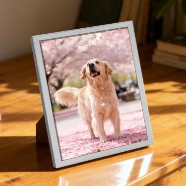 Imagem de Porta-retrato 15 x 20 cm, estilo moderno, para parede e mesa, suporte decorativo para fotos, acabamento minimalista brilhante, ideal para casa (prateado)