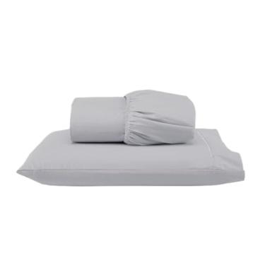Imagem de Jogo de Lençol Solteiro 2 Peças Micropercal 300 Fios 188x88cm Lençol com Elástico e Fronha em Ponto Palito (Versátil Simples/Cinza, Jogo Lençol Solteiro 2 Pçs)
