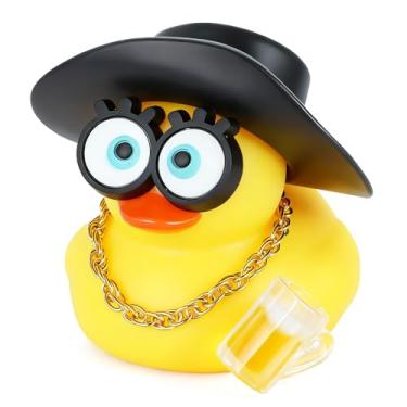 Imagem de Decoração de carro de pato de borracha cowboy com acessórios destacáveis (chapéu, corrente dourada, caneca de cerveja) - Ornamento engraçado de pato para entusiastas de carros, decoração de escritório