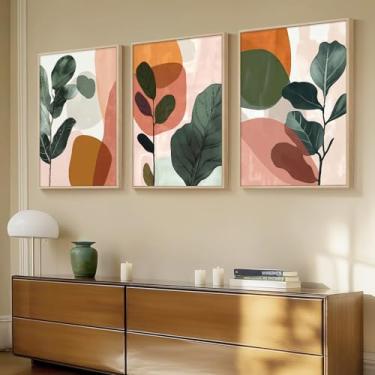 Imagem de Arte de parede em tela botânica boho, minimalista, impressões, geométrico, boêmio, moderno, tela, folhas verdes, pintura, terracota, arte abstrata, planta, pôster, botânico, meados do século, arte de