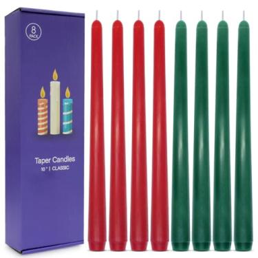 Imagem de Velas cônicas verdes e bordô sem perfume de 25 cm para o Natal, 8 peças de castiçais finos de 19 cm para jantar, festa, decoração de casa e emergência