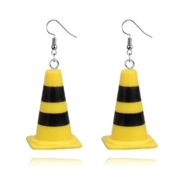 Imagem de RCHENGYANUIMA Brincos femininos com pingente de cone de segurança no trânsito 3D, divertidos, exclusivos, fofos, leves, avisos de trânsito, joias divertidas e criativas, Medium, Acrílico, Sem pedra